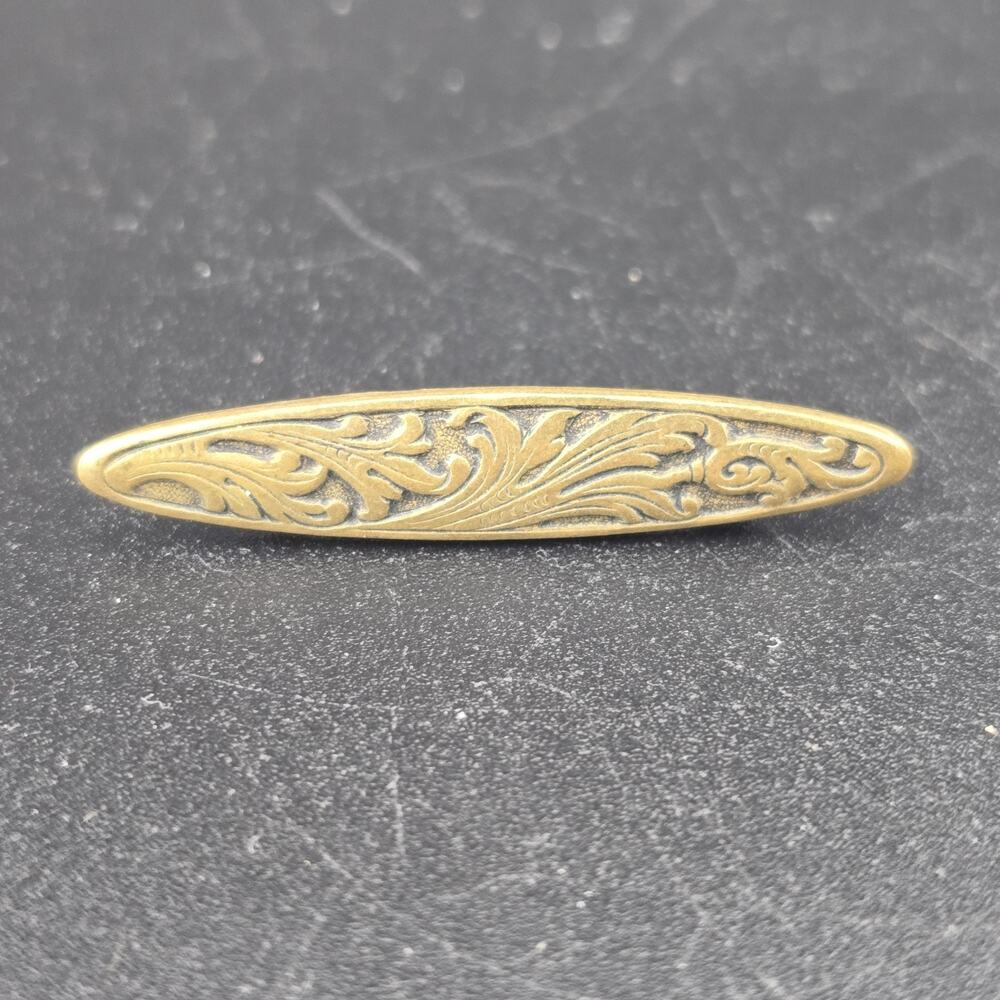 Vintage Gold Tone Embossed Scrollwork Bar Brooch